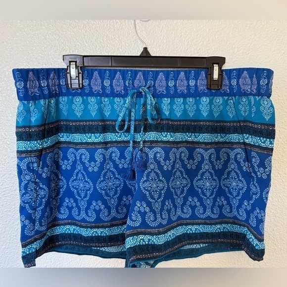 LOFT Pants - NWT Loft Blue Pattern Drawstring Shorts Large